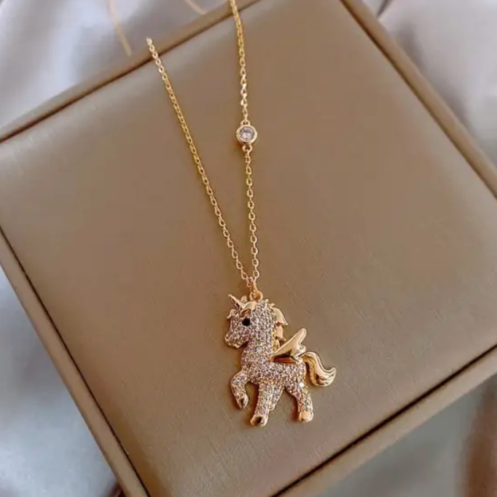 Gold Filled Cubic Zirconia Unicorn Necklace